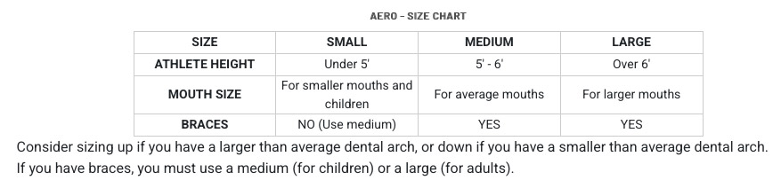 SISU AERO Size Chart