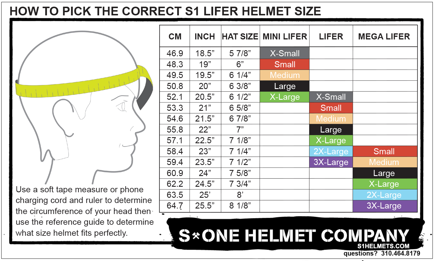 s1 helmet co helmet sizing chart
