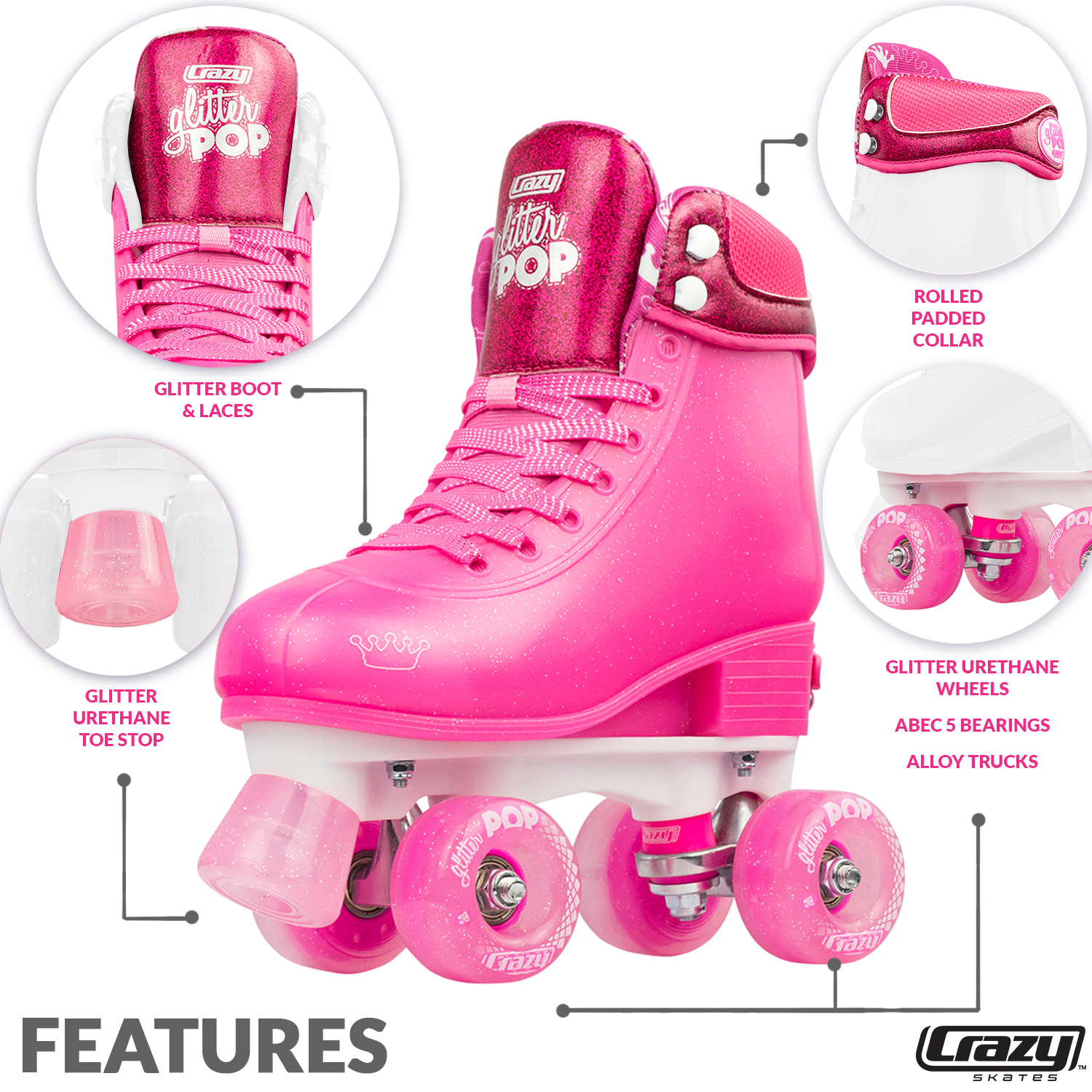 Roller Skates for Girls Boys Kids, Black Pink Purple 4 Sizes Adjustable  Kids Roller Skates with Light up Wheels and Shining Upper Design, Roller