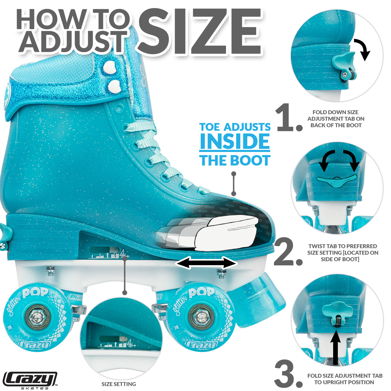 Apollo Kids/Women's Adjustable Roller Skates – Teal Pink, Various Sizes, New In Box
